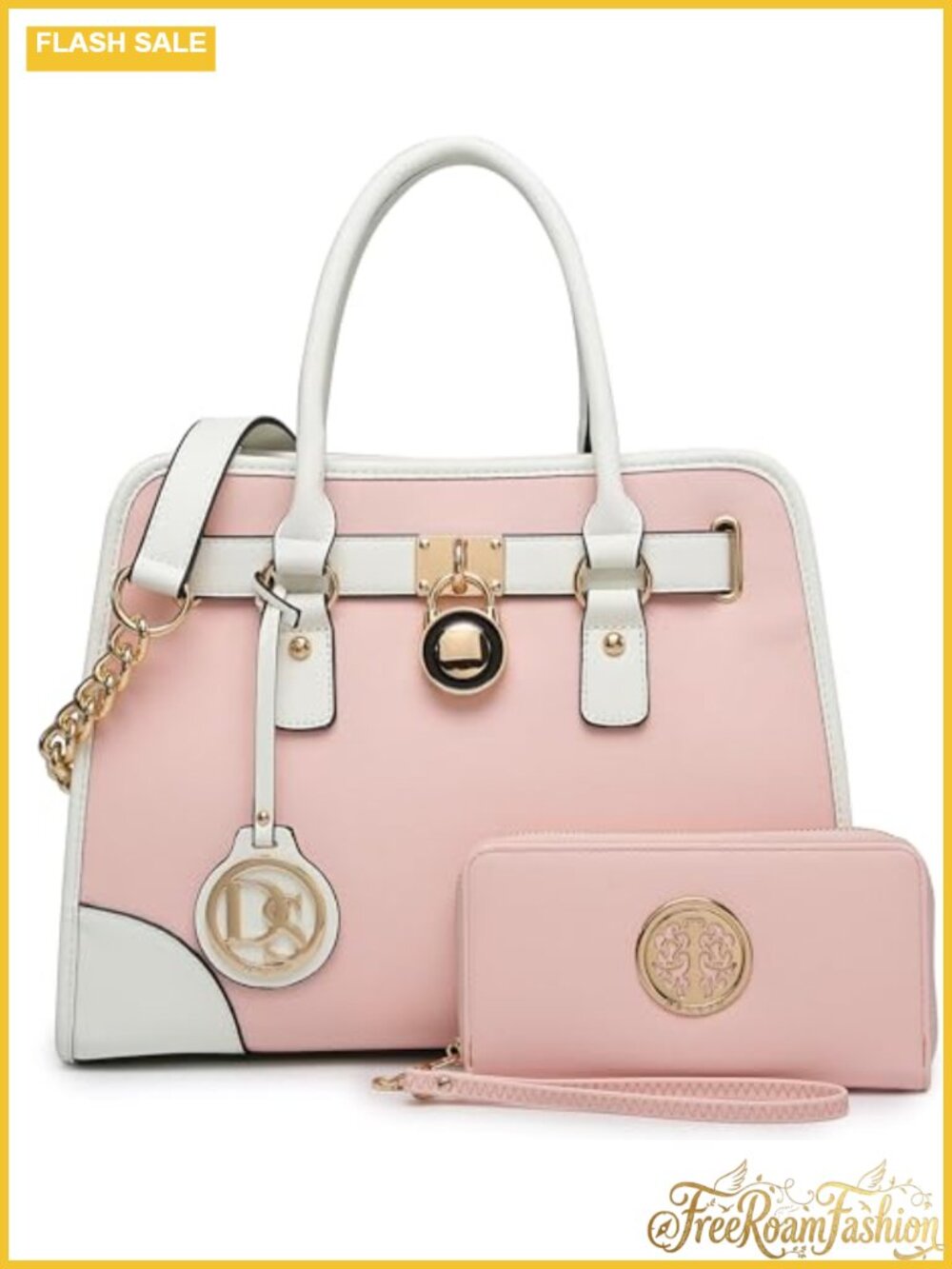 Vegan Leather Satchel Handbag Set with Wallet Top Handle Shoulder Bag